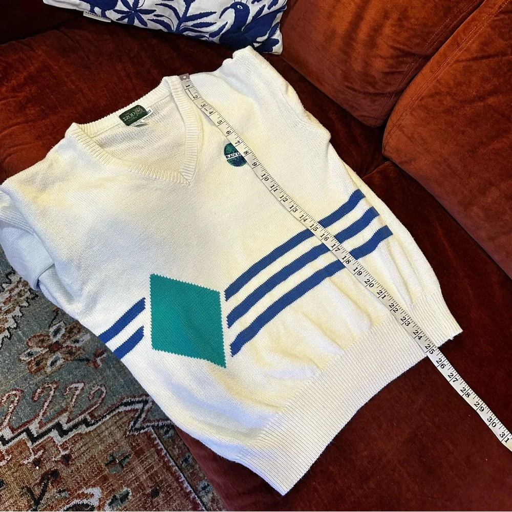 Vintage IZOD Club Black Lake Golf V Neck Stripe Diamond Sweater FLAWED R… - Picture 13 of 14